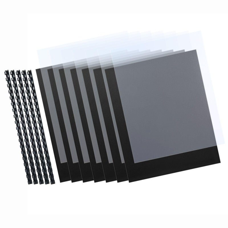 HOUYEE 180 Pack Binding Covers Set: 60 Pcs 3/8 Inch Black Binding Combs, 8.5x11 Inches, 60 Pcs 10 Mil Clear Binding Covers, 60 Pcs 12Mil Black Sand Texture, Letter Size - Image 2